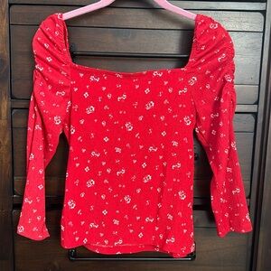 River Island Red floral square-neck top NWT